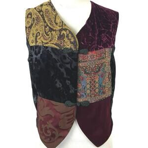 Velvet Patchwork Vest Tapestry Whimsigoth Boho Vintage Style Women Large